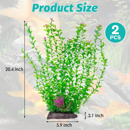 Aquarium Plastic Plants Aquarium Decor Artificial Fish Tank Plants,Tall Fish Tank Decorations, Extra Large Aquarium Plant 20.4-Inch Tall,2Pcs