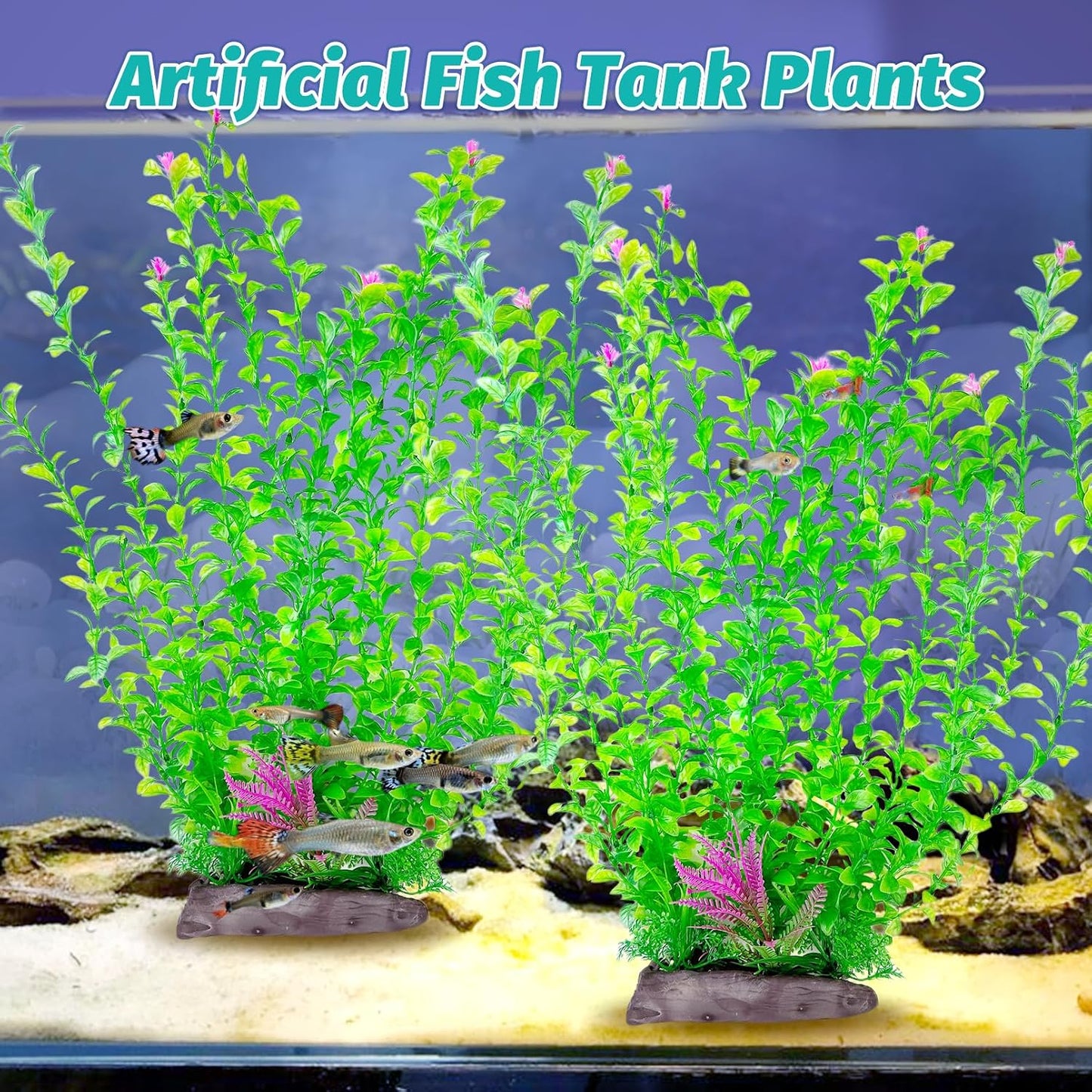 Aquarium Plastic Plants Aquarium Decor Artificial Fish Tank Plants,Tall Fish Tank Decorations, Extra Large Aquarium Plant 20.4-Inch Tall,2Pcs